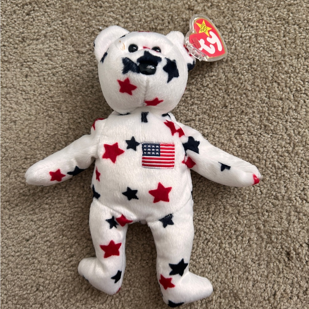 Ty Beanie Baby Glory White Bear with Red and Blue Stars